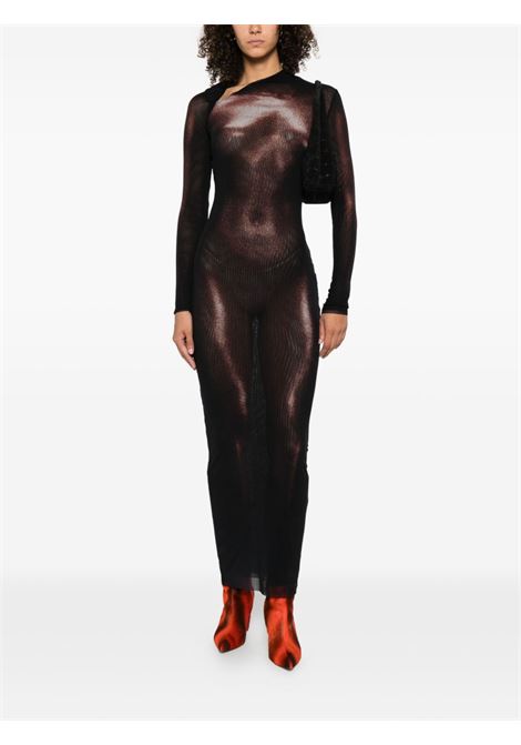 asymetric collar long dress woman black and brown JEAN PAUL GAULTIER | 25/04-W-DR051-M010P0060